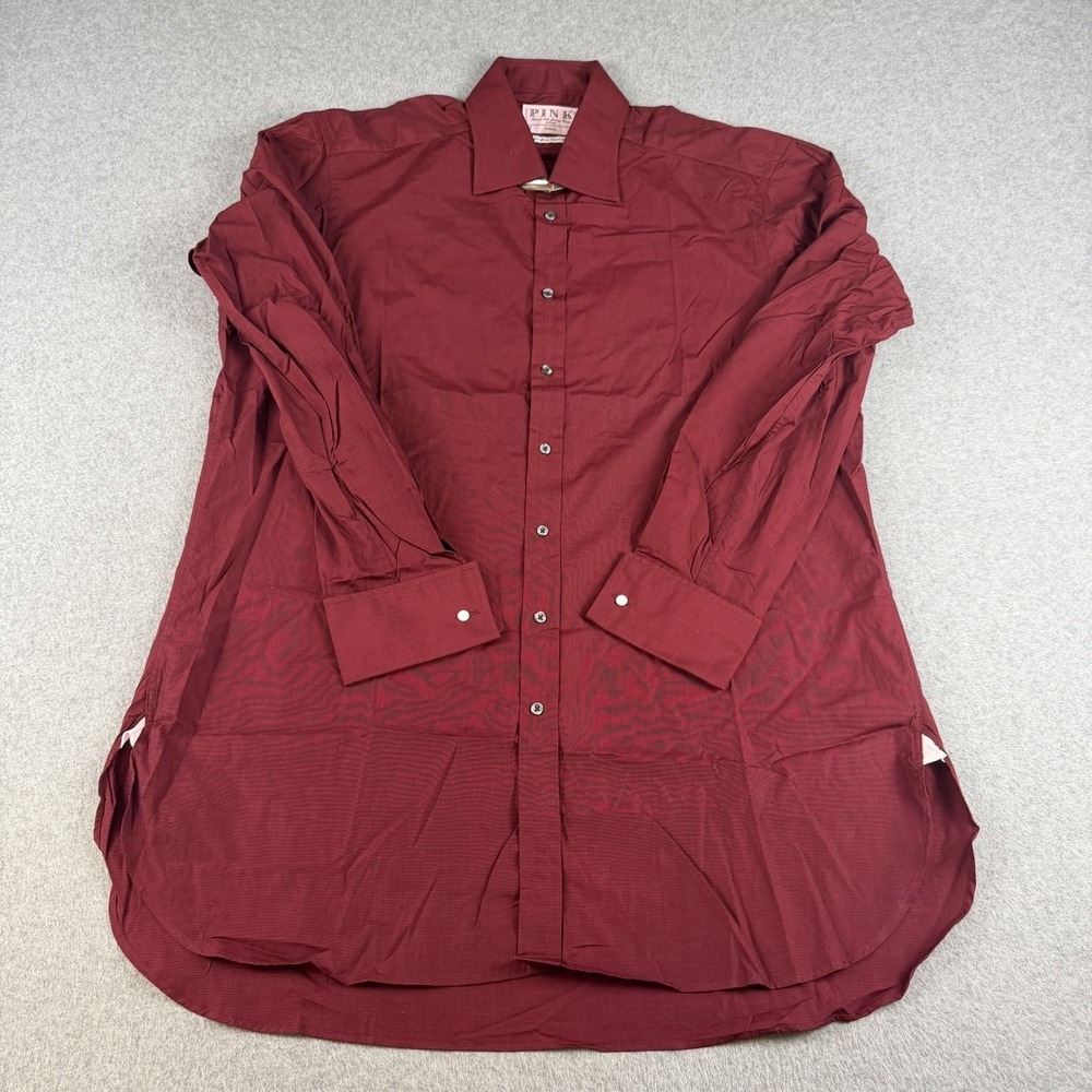 Vintage Thomas Pink Superfine Two-Fold Burgundy Dress Shirt 17/34 Cotton